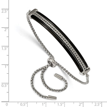 Stainless Steel Polished Black IP-plated w/Black CZ Adjustable Bracelet