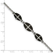Stainless Steel Polished Black IP-plated 7in w/1in ext. Cross Bracelet
