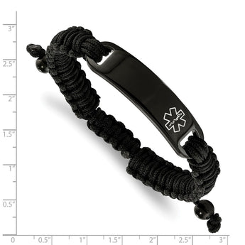 Stainless Steel Polished Black IP Nylon Adjustable Medical ID Bracelet