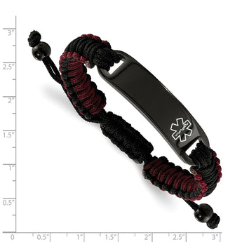 Stainless Steel Polished Black IP Black and Red Nylon Medical ID Bracelet