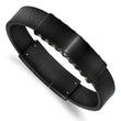 Stainless Steel Brushed & Polished Black IP Leather w/.5in ext. ID Bracelet