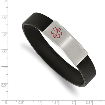 Stainless Steel Brushed w/Red Enamel Silicone Stretch Medical ID Bracelet