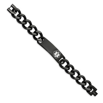 Stainless Steel Polished Black IP w/White Enamel 8.25in MED ID Bracelet