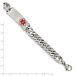 Stainless Steel Polished with Red Enamel 8.5in Medical ID Bracelet