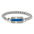 Stainless Steel Brushed and Polished with Blue Enamel 8in Bracelet