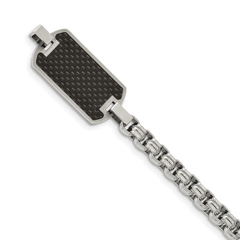 Stainless Steel Brushed & Polished w/Black Carbon Fiber Inlay 8.25in Bracel