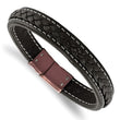 Stainless Steel Brown IP-plated Genuine Leather 8.25in Bracelet