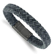 Stainless Steel Brushed Grey Leather Braided 8.5in Bracelet