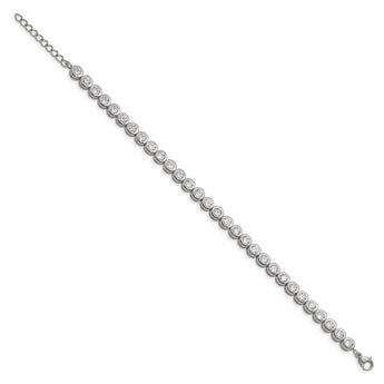 Stainless Steel Polished CZ Tennis w/ 1in ext. Bracelet