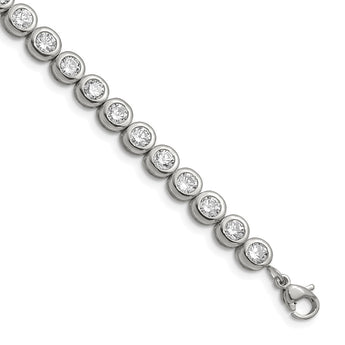 Stainless Steel Polished CZ Tennis w/ 1in ext. Bracelet