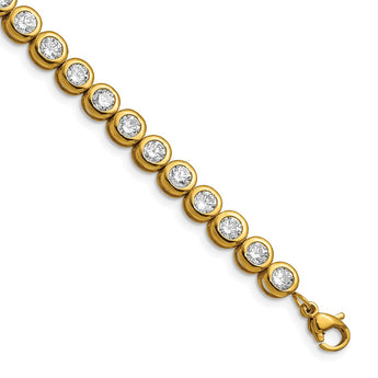 Stainless Steel Yellow IP-plated Polished CZ Tennis w/ 1in ext. Bracelet