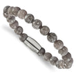 Stainless Steel Polished Light Brown Jade Bead Stretch Bracelet