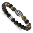 Stainless Steel Buddha Black Agate Tiger Eye Beaded Stretch Bracelet