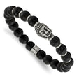 Stainless Steel Buddha Black Agate Beaded Stretch Bracelet