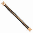 Stainless Steel Brushed Rose IP-plated Brown Leather Bracelet