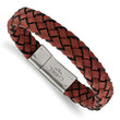 Stainless Steel Brushed Red Leather Bracelet