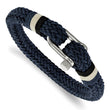 Stainless Steel Polished Woven Navy Cotton Bracelet