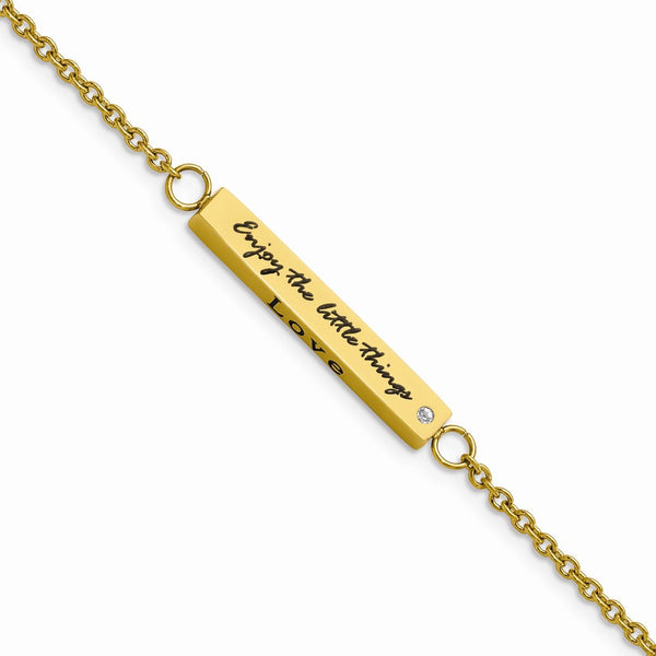 Stainless Steel IP-plated Yellow CZ Enjoy the little w/1.5in ext Bar Bracel