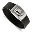 Stainless Steel Polished Black Leather Bracelet