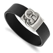 Stainless Steel Polished Black Leather Bracelet