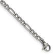Stainless Steel Polished Figaro Chain w/Removeable ID Plate 8.5in Bracelet