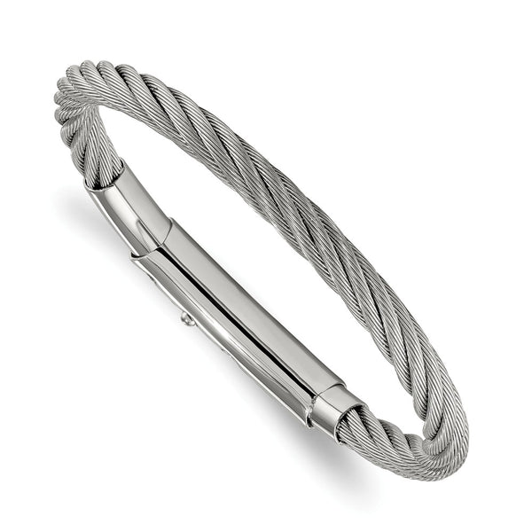 Stainless Steel Polished Twisted Wire Adjustable 7in to 7.75in Bangle