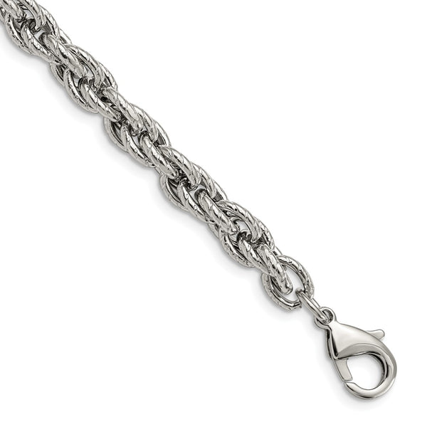Stainless Steel Polished Textured Fancy Rope 8in Bracelet