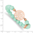 Stainless Steel Polished Rose IP Tree Green Dyed Jade Stretch Bracelet