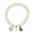 Stainless Steel Antiqued & Polished Butterfly White Jade Stretch Bracelet