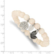 Stainless Steel Antiqued & Polished Butterfly White Jade Stretch Bracelet