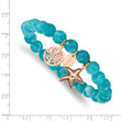 Stainless Steel Antiqued & Polished Rose IP Starfish Aqua Dyed Jade Bracele