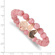Stainless Steel Antiqued & Polished Rose IP Pink Dyed Jade Stretch Bracelet