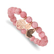 Stainless Steel Antiqued & Polished Rose IP Pink Dyed Jade Stretch Bracelet