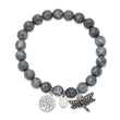 Stainless Steel Antiqued & Polished Dragonfly Grey Dyed Jade Bracelet