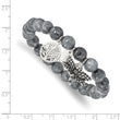 Stainless Steel Antiqued & Polished Dragonfly Grey Dyed Jade Bracelet