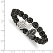 Stainless Steel Antiqued & Polished Owl Black Jade Stretch Bracelet