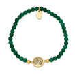 Stainless Steel Polished Yellow IP Tree of Life Green Jade Stretch Bracelet