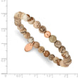 Stainless Steel Polished Rose IP-plated Brown Jasper Stretch Bracelet