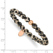 Stainless Steel Polished Rose IP Black and White Agate Stretch Bracelet