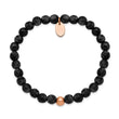 Stainless Steel Polished Rose IP-plated Black Onyx Stretch Bracelet