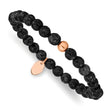 Stainless Steel Polished Rose IP-plated Black Onyx Stretch Bracelet