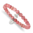 Stainless Steel Polished Lotus Pink Jade Beaded Stretch Bracelet