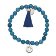 Stainless Steel Polished Star w/Tassel Blue Agate Beaded Stretch Bracelet