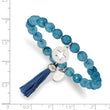 Stainless Steel Polished Star w/Tassel Blue Agate Beaded Stretch Bracelet