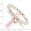 Stainless Steel Polished Rose IP Butterfly Pink Agate Beaded Stretch Bracel