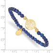 Stainless Steel Polished Yellow IP Tree of Life Blue Jade Stretch Bracelet