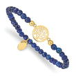 Stainless Steel Polished Yellow IP Tree of Life Blue Jade Stretch Bracelet