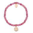 Stainless Steel Polished Rose IP-plated Heart Pink Jade Stretch Bracelet
