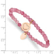 Stainless Steel Polished Rose IP-plated Heart Pink Jade Stretch Bracelet