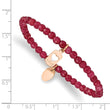Stainless Steel Polished Rose IP-plated LOVE Red Jade Stretch Bracelet